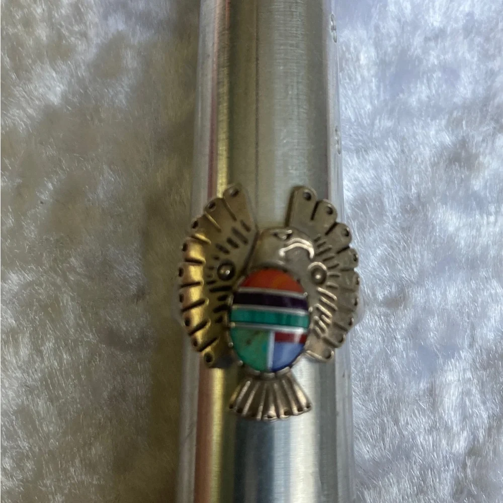 ☘️Rare Vintage Navajo Sterling Inlayed Eagle Ring - Picture 2 of 6